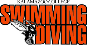 Kalamazoo College wordmark above swimming and diving with a hornet on the left