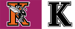 The K with hornet with an extra white outline and the black College K with an additional black outline